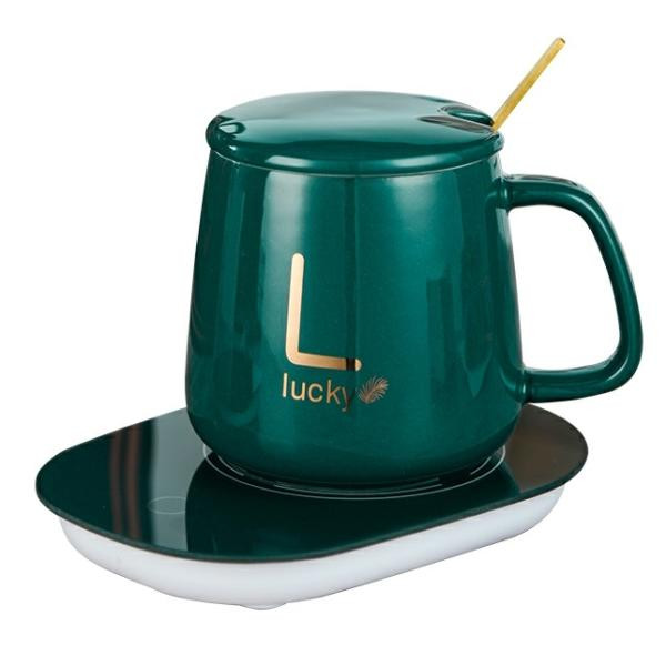 ماگ حرارتی لاکی 1314 به همراه صفحه گرمکن برقی ا Lucky thermal mug with electric heating plate سبز تیره