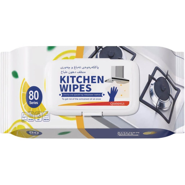 دستمال مرطوب Kitchen Wipes | چربیزدا قوی آشپزخانه | پرفروشترین پاککننده سطوح 80 عدد