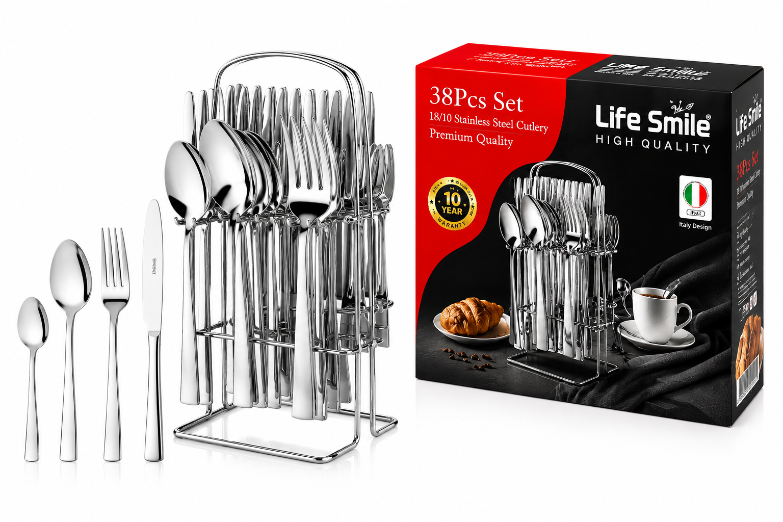 سرویس قاشق و چنگال ۳۸ پارچه LifeSmile رنگ مسی